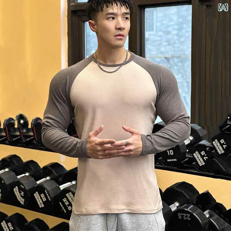 シャツ メンズ マッチョ 秋冬 スポーツ 長袖 カラーマッチング マッスル ランニング トレーニング 高弾..