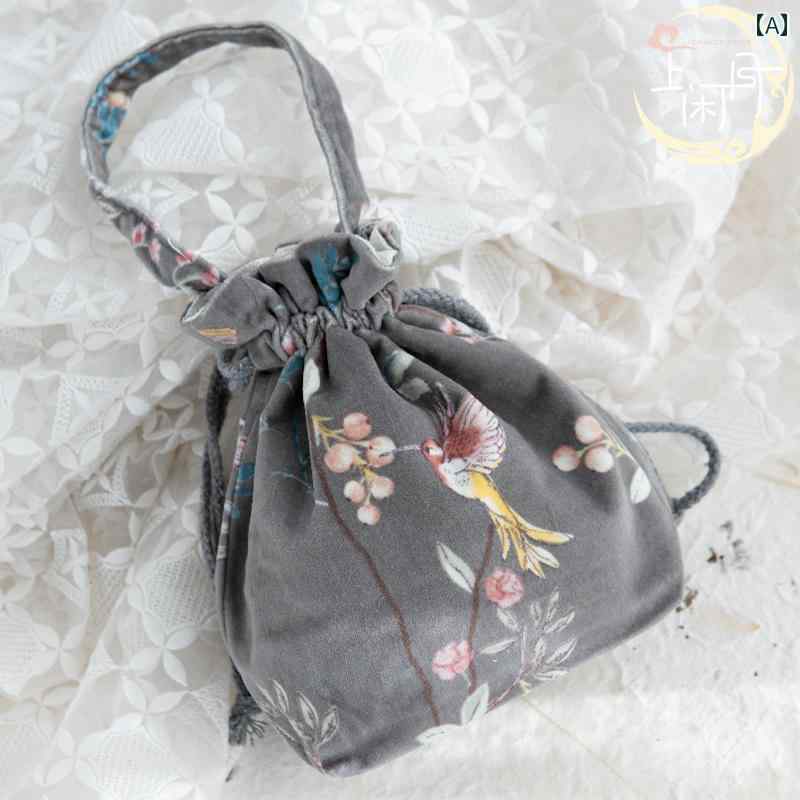 ポーチ 巾着 エコバッグ タッセル チャイナ風 コーデュロイ フェミニン キュート おしゃれ ホワイトデ..