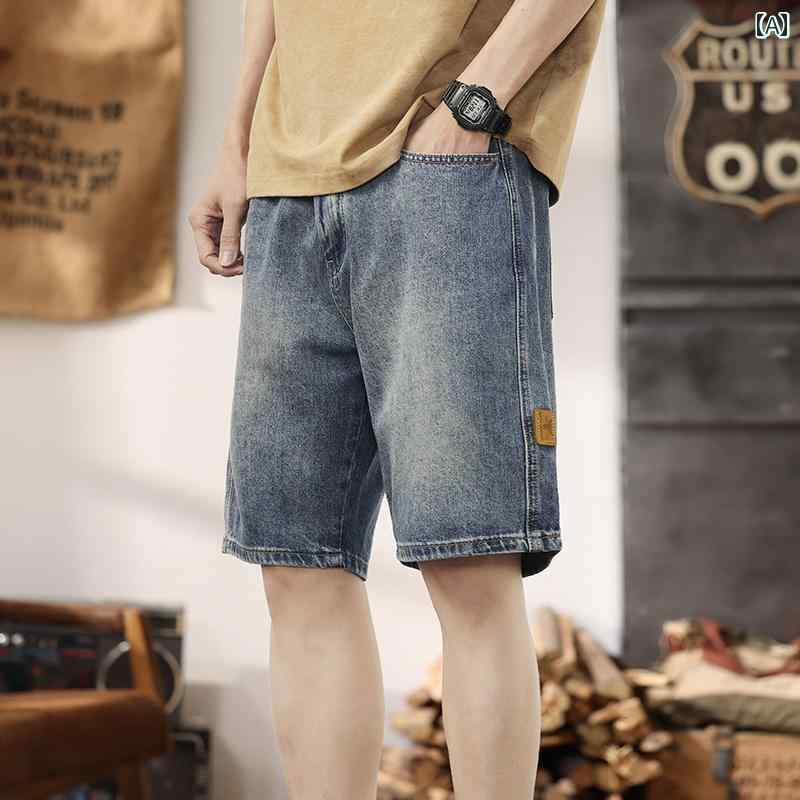 下装 - メンズ パンツ デニム アメリカン ヘビーウェイト ショート サマー 学生 耐摩耗 ミッド ホース