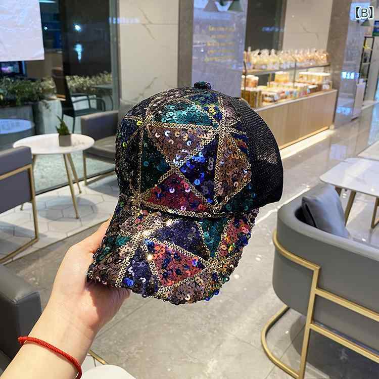 ベースボールキャップ ファッション 帽子 ひさし帽 日よけ アウトドア 韓国 カラフル スパンコール キラキラ かわいい レディース 装飾 外出 屋外 レジャー レディース 夏