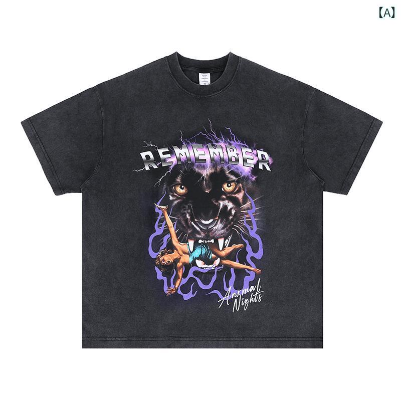 メンズ Tシャツ プリント 大きめサイズ コットン 加工 メンズ トップス 夏 ゆったり カジュアル 半袖 個性 おしゃれ