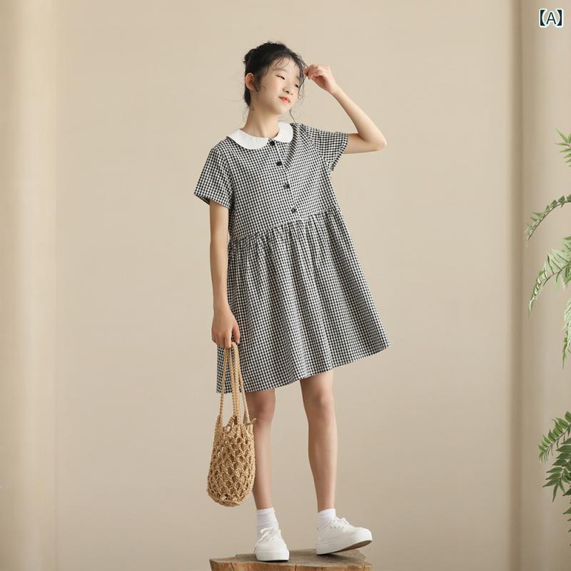 ワンピース かわいい 女の子 ガールズ サマー ドレス 人形 襟 カレッジ 半袖 プリンセス 中大 子供