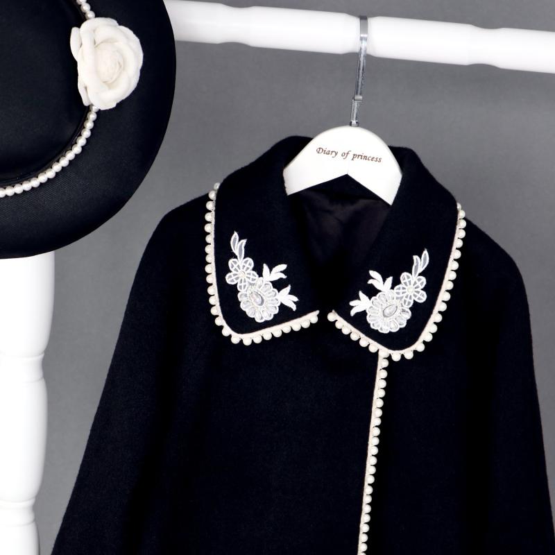 コート ドレス キッズ ファッション 子供服 女の子 秋冬 スタイル ウール クリップ 綿 厚手 黒 パールカラー