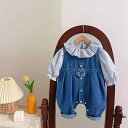 キッズ ベビー服 かわいい 春 韓国 チェック シャツ デニムオーバーオール セットアップ 女の子 赤ちゃん スーツ インナーブラウスデニムサロペット2点セット