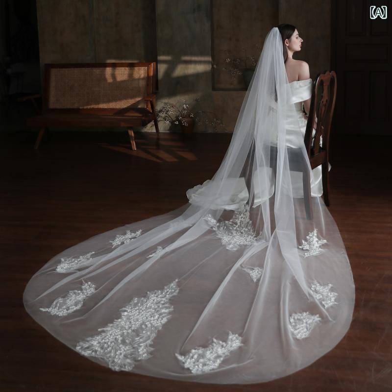 ウエディング ベール フレンチレースロング ブライダル 頭飾り 上品 フェアリー かわいい エレガント ..