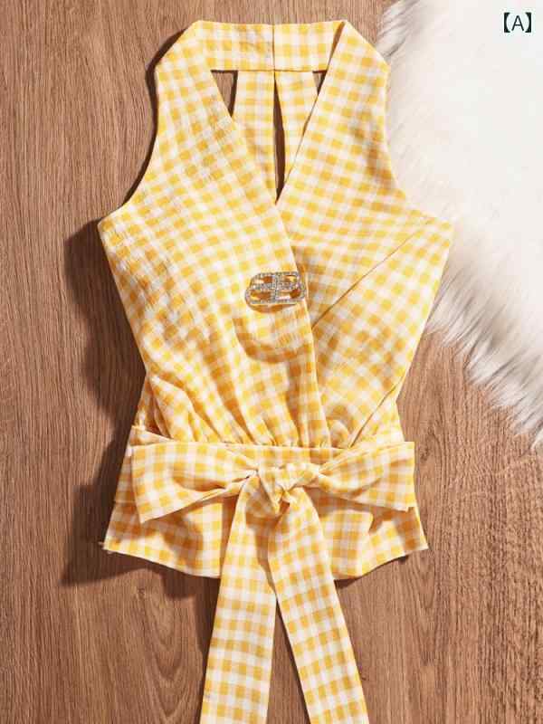 タンクトップ チェック ノースリーブ ショート丈 ホルターネック タイトフィット スリム モダン セクシー 野外フェス スタイリッシュ おしゃれ レディース トップス