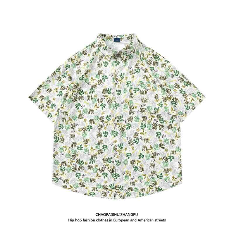 柄シャツ メンズ レディース トップス カジュアル ハワイ 海辺 休暇 旅行 全体 植物の葉 プリント シャ..