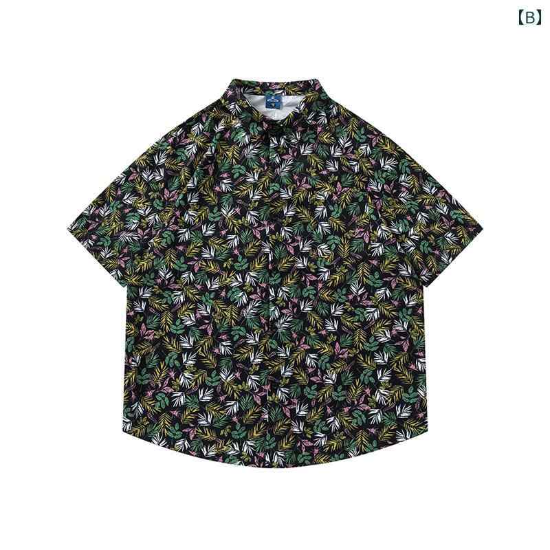 柄シャツ メンズ レディース トップス カジュアル ハワイ 海辺 休暇 旅行 全体 植物の葉 プリント シャツ カップル カジュアル 半袖 シャツ 総柄