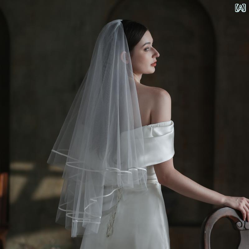 ウエディング ベール 二層フレンチレース ブライダル 頭飾り 上品 フェアリー かわいい エレガント き..