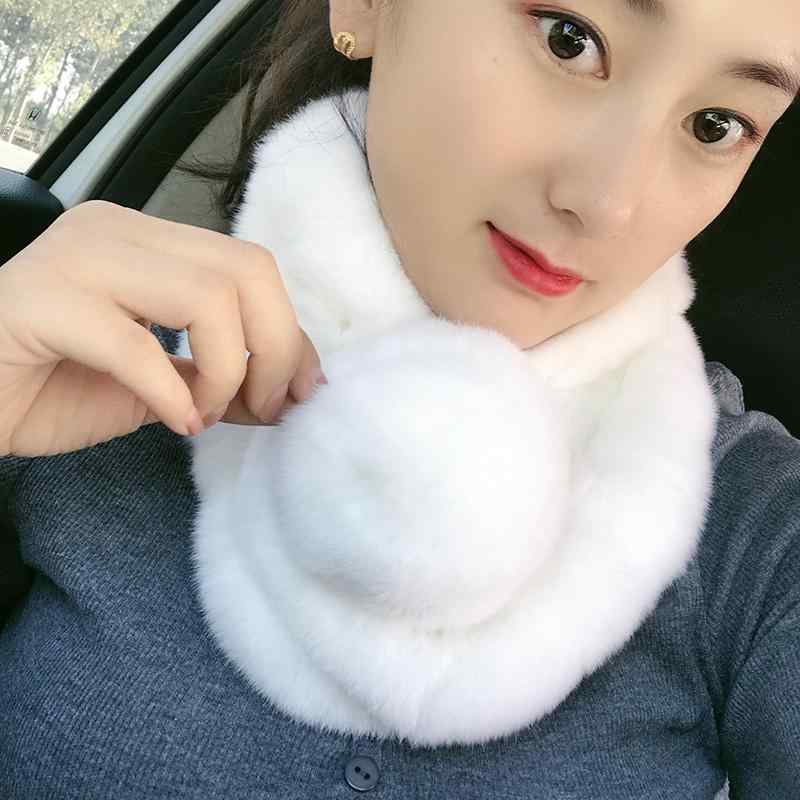 韓国 ウサギ 尻尾 スカーフ レディース 冬 マフラー ネックウォーマー 厚手 暖かい 防寒 ファッション(4)