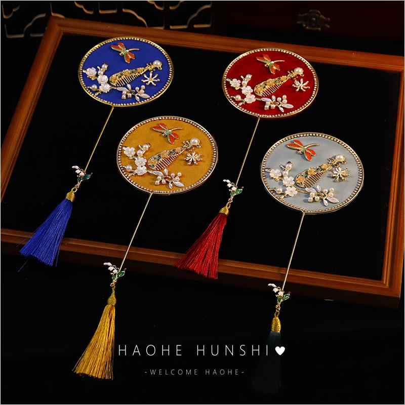 団扇 扇子 ファン ミニ 小型 スラップ 写真 小道具 レトロ 小さめ ラウンド ブライダル ウェディング チャイナ風 タッセル アクセサリー レディース