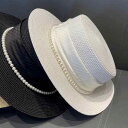 フランス フラット トップハット 夏 エレガント パール わら 海辺 日焼け防止 日よけ帽子 レディース