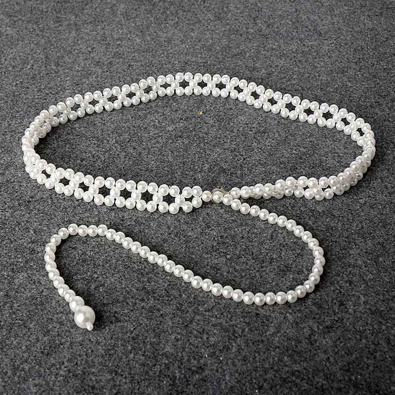 細ベルト レディース パール ウエスト チェーン 装飾 ドレス ファッション ストレッチ ベルト 韓国 セーター ウエスト アクセサリー