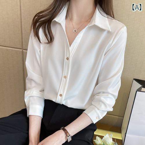 レディース 夏 トップス おしゃれ 春 V ネック フレンチ ホワイト シャツ 長袖 ゆったり レトロ メタル バックル ドレープ 感 アウターウェア