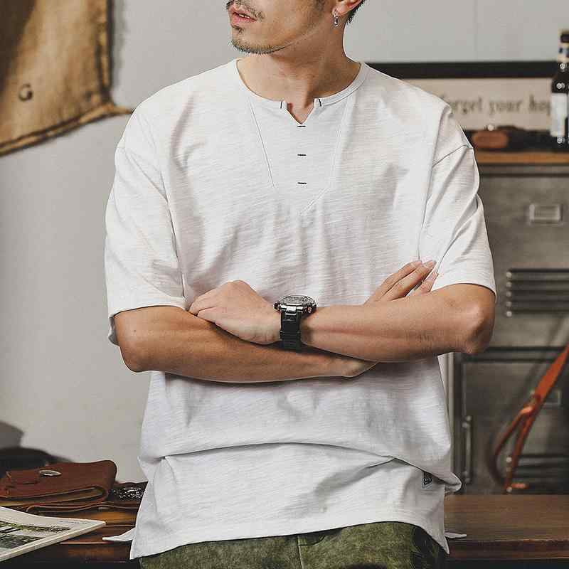 Tシャツ アメリカン クラシック レトロ メンズ 半袖 夏 ヘンリーカラー ポロシャツ ホワイト カーキ 都会 アメカジ ゆったり ひんやり ..