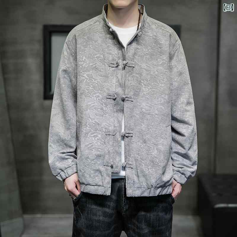 ジャケット メンズ カジュアル 長袖 中華風 ジャカード パターン 唐 スーツ 中華風 紳士服 レトロ カンフー 太極拳 服 レトロ 服 茶 瞑想 服