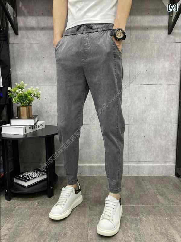 メンズ 夏 カジュアル パンツ デニム アウトドア ズボン 春 メンズ ソリッドカラー スモールフット ジ..