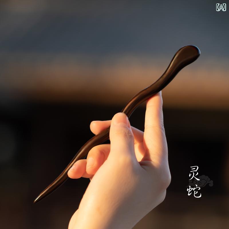 レディース アクセサリー かんざし ヘア レトロ ヘアピン 簪 黒 サンダルウッド ハイエンド 木製 中国 デイリー プレート 送信 ガールフレンド シンプル モダン