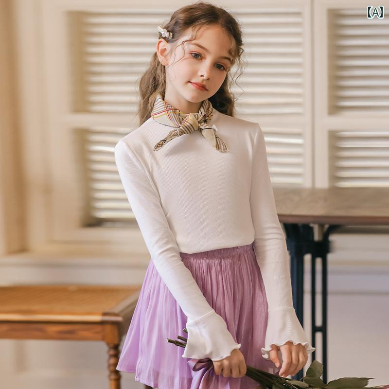 トップス シャツ セーター おしゃれ 子供服 キッズ 春夏 無地 ベルスリーブ 子供かわいい エッジ