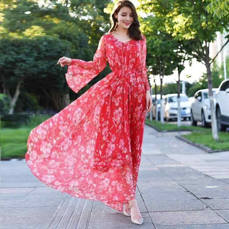 夏 ファッション おしゃれ ビーチ スカート レディース 秋 観光 海辺 休暇 ロングスカート 赤 花柄 ドレス フェアリー