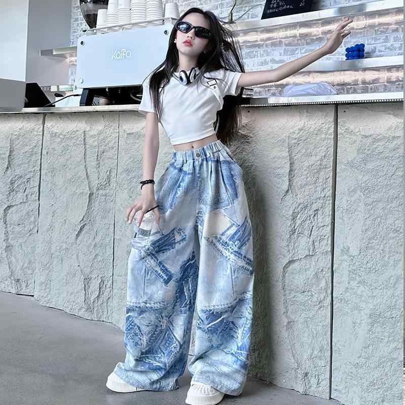 子供服 女の子 Tシャツ へそ出し パンツ 夏 コスチューム バンド ダンス ヒップホップ ストリート系 パフォーマンス 衣装 クール かっこいい キッズ