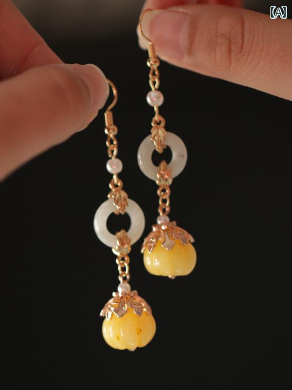 ピアス おしゃれ チャイナ風 レディース 黄 カボチャ レトロ アクセサリー カジュアル プレゼント エレガント