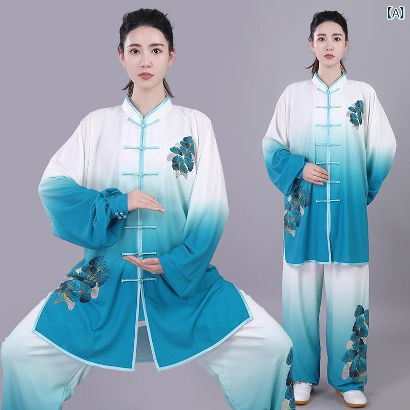セキュアデポの太極拳ウェア カンフー 体操 武術 スポーツウェア トレーニングウェア 中国 太極拳 練習 競技 パフォーマンス エレガント メンズ レディース｜アングル2
