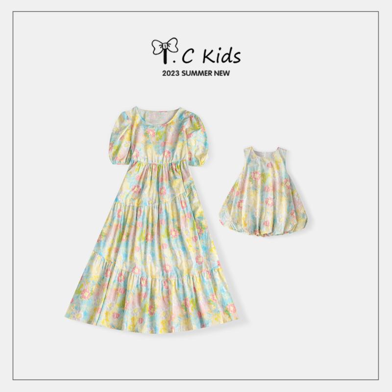 親子ペアルック 母 娘 キッズ ベビー ドレス おしゃれ着 服 夏 親子 ドレス 子供服 かわいい ワンピー..