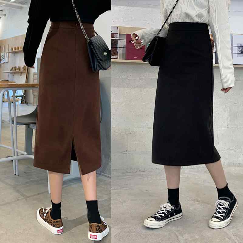 スカート レディース 冬 ウール a ライン ヒップ カバー 洋ナシ型 体型 ストレート コーヒー 色 スリム..