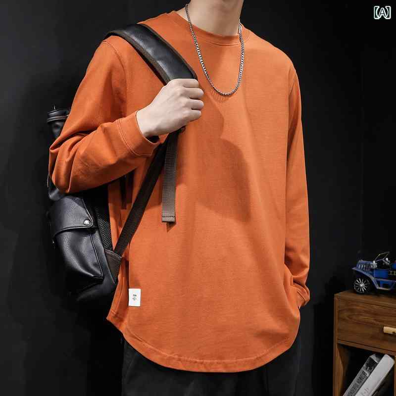 樂天商城 - トップス メンズ ゆったり カジュアル ストリート ヘビーウェイト 長袖 Tシャツ ロンT 男性用 春 綿 ラウンドネック 白 インナー