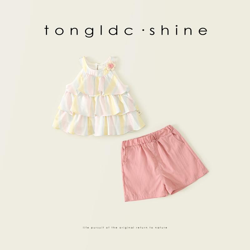 キッズウェア ホルターネック ノンスリチュニック × ショートパンツ かわいい 女の子 夏 優しいカラー 涼し気 セット 韓国 夏 涼し気 子供 2点セット パステルカラー