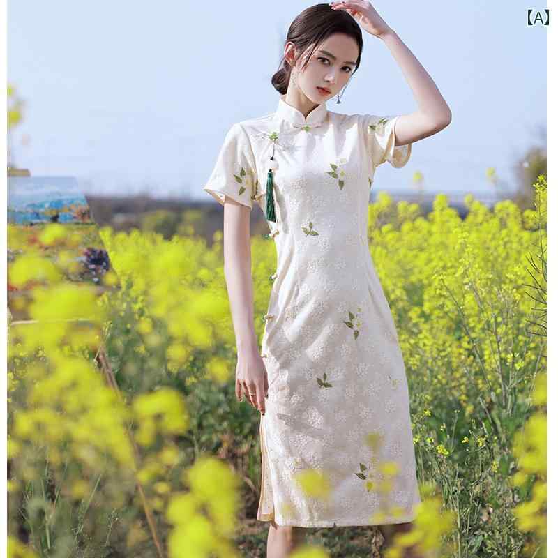 ドレス 民族衣装 コスチューム レディース 美しい 白い チャイナ 上品 洗練 レース 夏 小さい フレッシュ ショート 普段使い 日常着