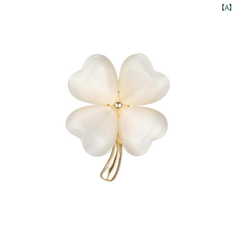 レディース アクセサリー ブローチ おしゃれ 四つ葉 クローバー 高級感 コサージュ パール セーター ピン スーツ 精巧 大きい バッジ