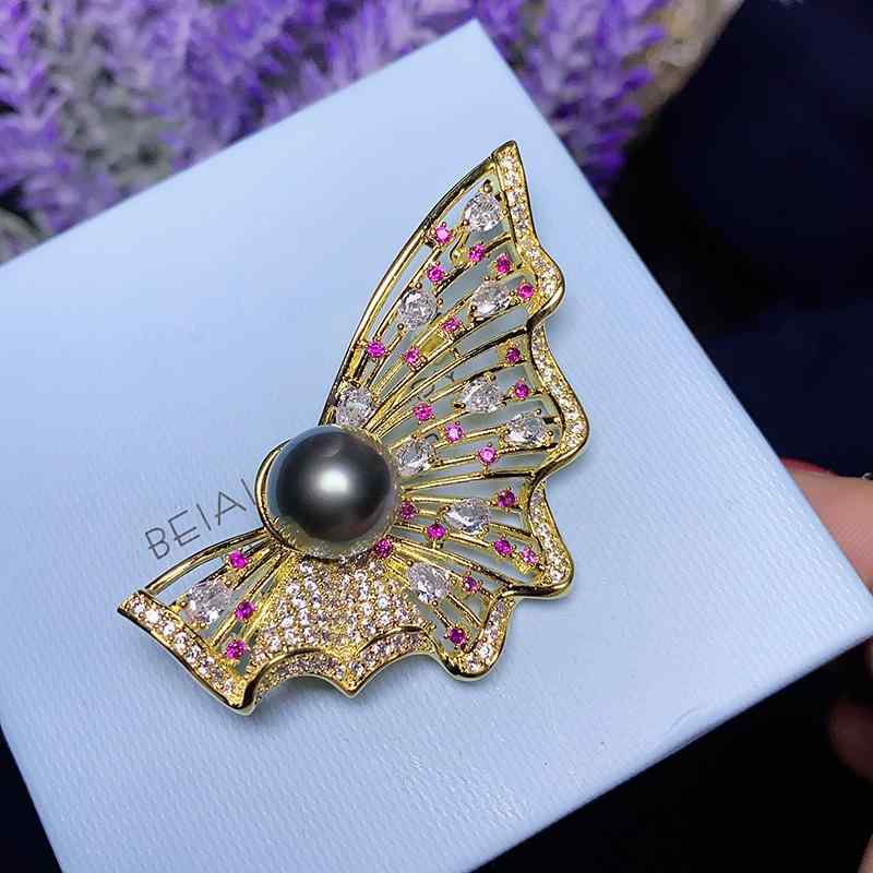 アクセサリー DIY ※パールし 空ホルダー 半完成 厚手 金 メッキ マイクロ 舗装 ジルコン 蝶 雄しべ パール ブローチ 半 完成 コサージュ 空 ホルダー