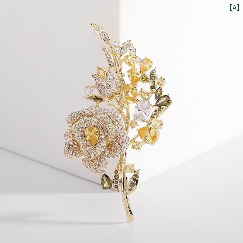 ブローチ レディース セレモニー おしゃれ 上品 女性用 ローズ 高級感 フェミニン レトロ 高級感 スーツ コサージュ 金属製 結婚式服