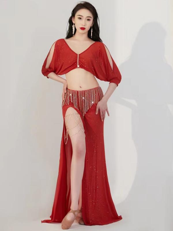 レディース ダンサー コスチューム夏 ベリーダンス 練習着 セット 光沢 魅惑 オリエンタルダンス パフォーマンス 衣装 制服