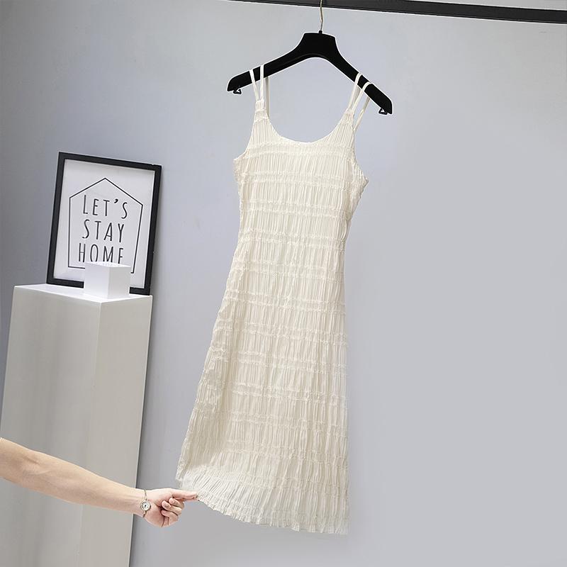 レディース 夏 ワンピース 韓国 シック サスペンダー ドレス 女性 ノースリーブ プリーツ ハイウエスト スリム a ライン スカート ミドル丈
