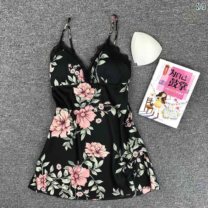 ドレス ベビードール ランジェリー パジャマ ネグリジェ ナイトウェア レディース 極薄 セクシー レース 夏 用 冷感 プリント サスペンダー ナイトガウン 快適 服 胸パッド付き アウター