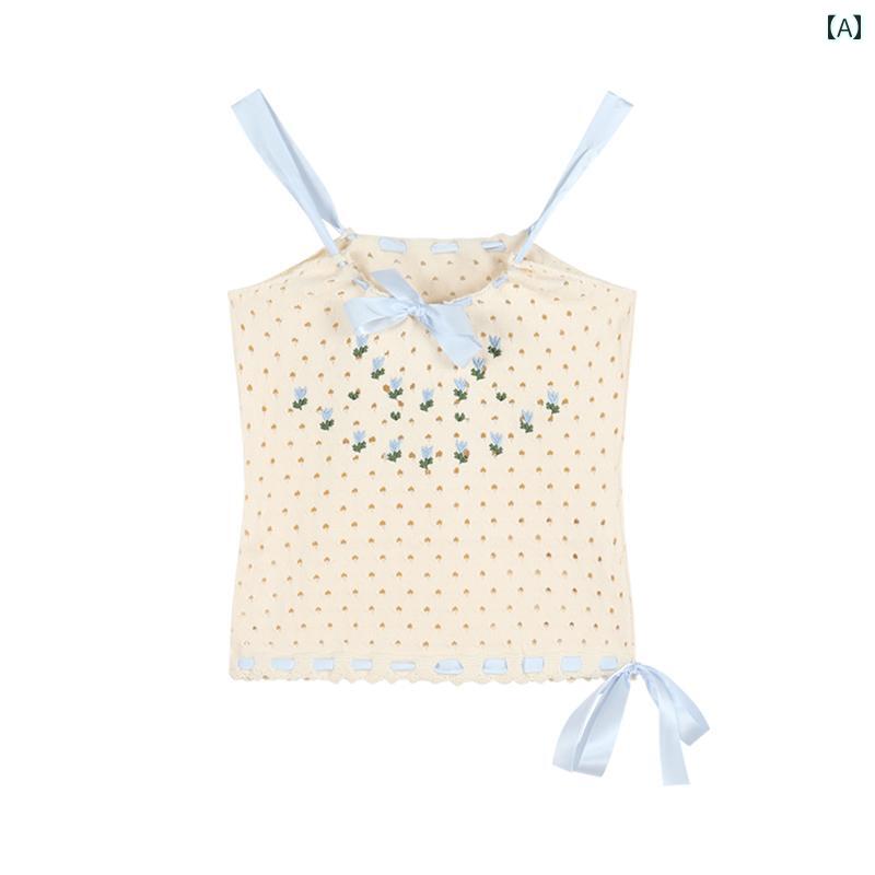 レディース ファッション キャミソール リボン 花柄 夏 スリムフィット カジュアル ガーリー キュート ラブリー レディース