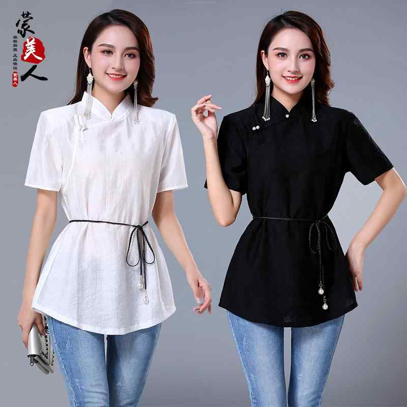 モンゴル シャツ レディース 半袖 軽量 モダン モンゴル 服 半袖 普段使い 生活 エスニック トップス 夏