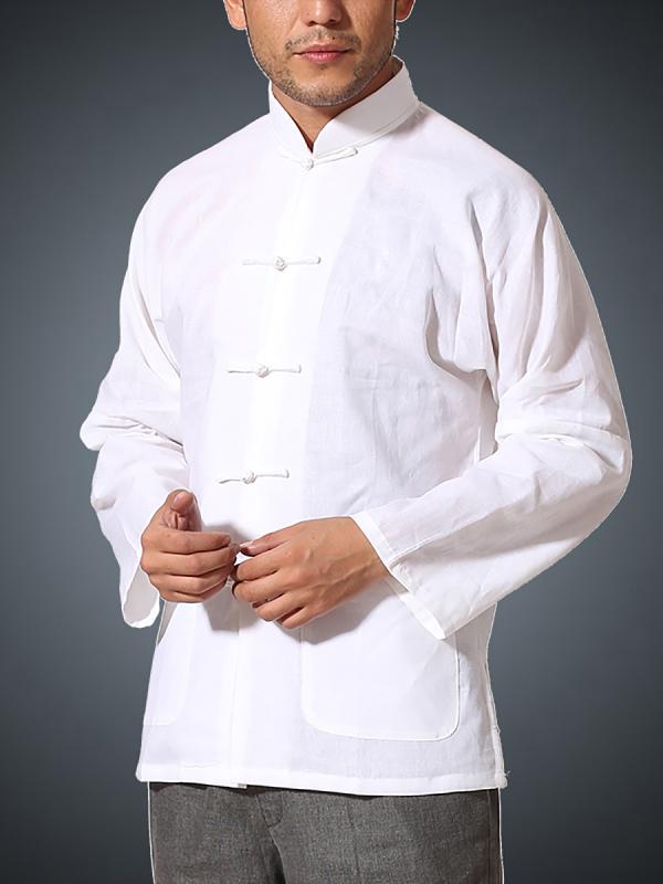 シャツ メンズ コットン 長袖 唐 スーツ リネン 中華風 ファッション ボタン ダウン 漢服 チュニック スーツ 大きいサイズ ボトム