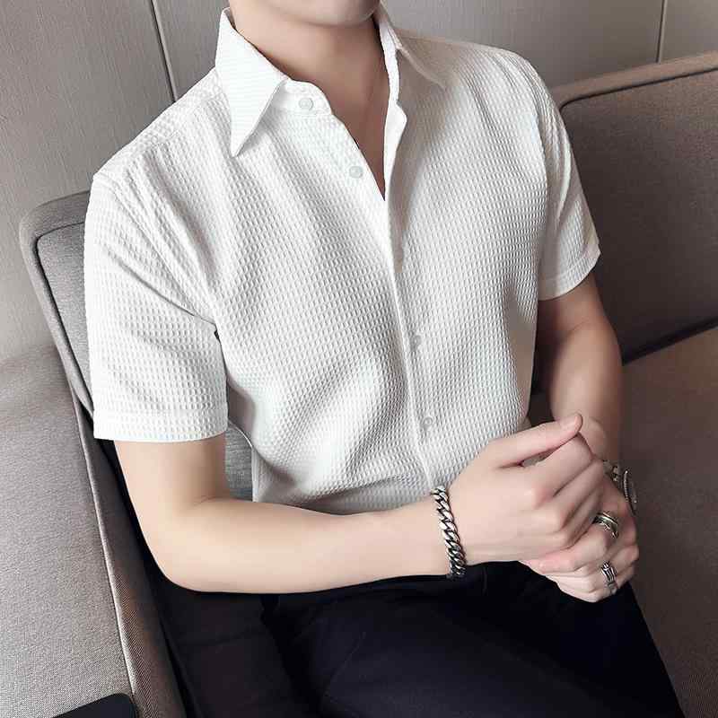 メンズ ワッフル 半袖 シャツ ひんやり 涼しい 快適 夏 薄手 トップス ビジネス スリム 半袖 シャツ カジュアル レジャー ファッション