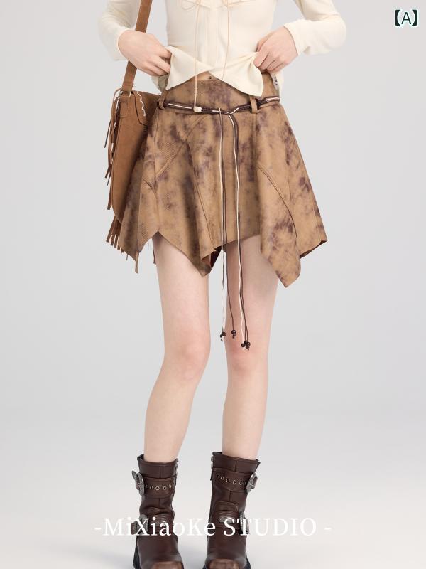 Skirts - ミニスカート レトロ aライン スカート レディース 秋 ショート ファッション ハイウエスト 森ガール カジュアル 個性