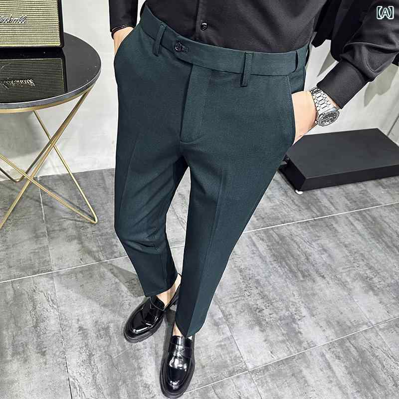 パンツ スーツ スラックス カジュアル メンズ スリムフィット 弾性 ウエスト 春秋 ビジネス プロ フォーマル