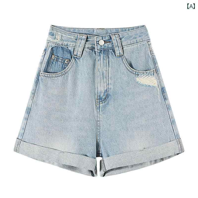 デニム ホットパンツ ライト カラー レトロ ハイウエスト デニムショートパンツ 女性 夏 シック a ライン ワイド レッグ