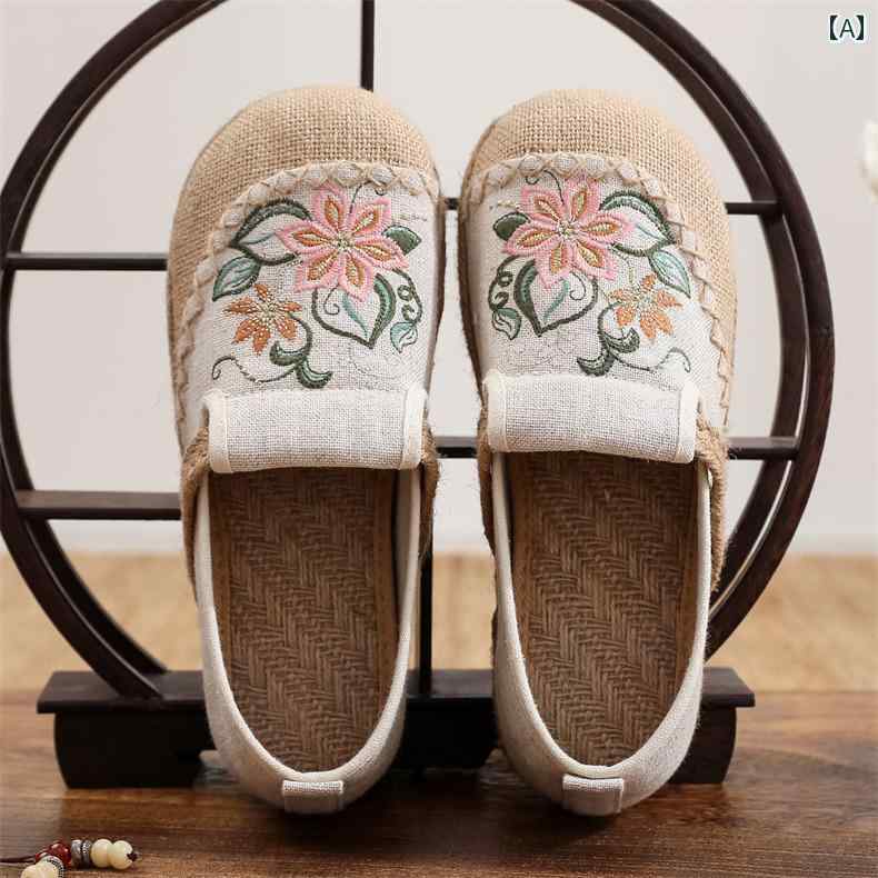 レディース カジュアル 夏 婦人靴 エスニック レトロ おしゃれ 布靴 春 内側 高さ 女性用 古風 通気性 ..