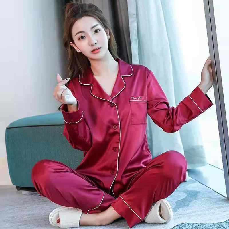 パジャマ ルームウェア ワインレッド レディース 春秋 ひんやり 涼しい 快適 長袖 シンプル 薄手 上品 大きめサイズ セットアップ スーツ