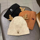 秋 冬 ニット ウール 帽 韓国 女性用 帽子 裏起毛 暖かく 保ち クリスマス 枝 角 帽 和風 かわいい 耳保護 プルオーバー 帽子