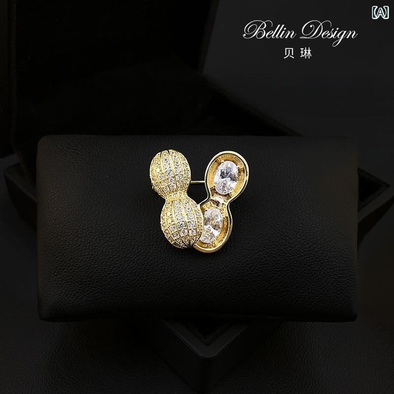 アクセサリー ブローチ おしゃれ 縁起 良い 如意 ピーナッツお祝い ハイエンド 女性 スーツ ピン コサ..