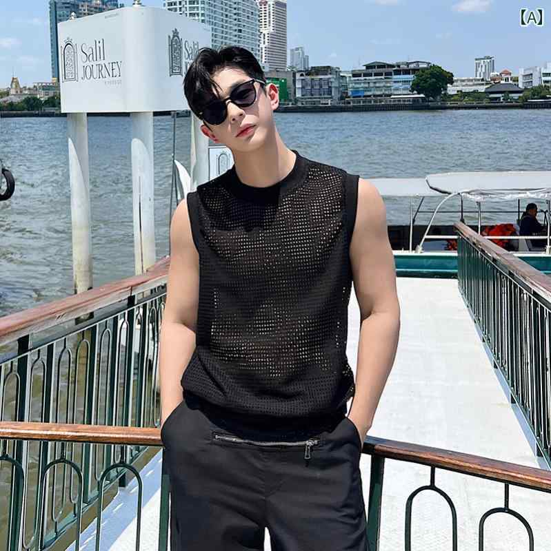 ウールベスト ストレートヘム レジャー 夏 プルオーバー ラウンドネック メンズ ファッション